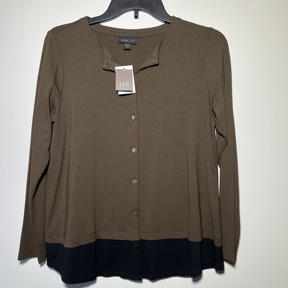 J.Jill Wearever Collection Brown Button Front Cardigan Top Petite Small NWT